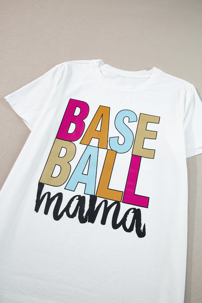 Wit Baseball Mama Multi Color Grafisch T-shirt