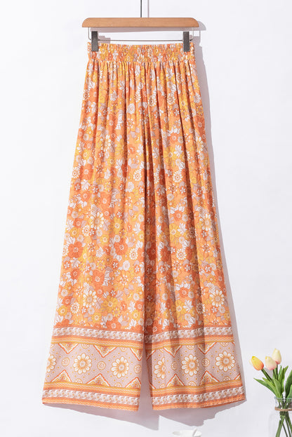 Grapefruit oranje stropdas taille Boho bloemen wijde pijpen broek