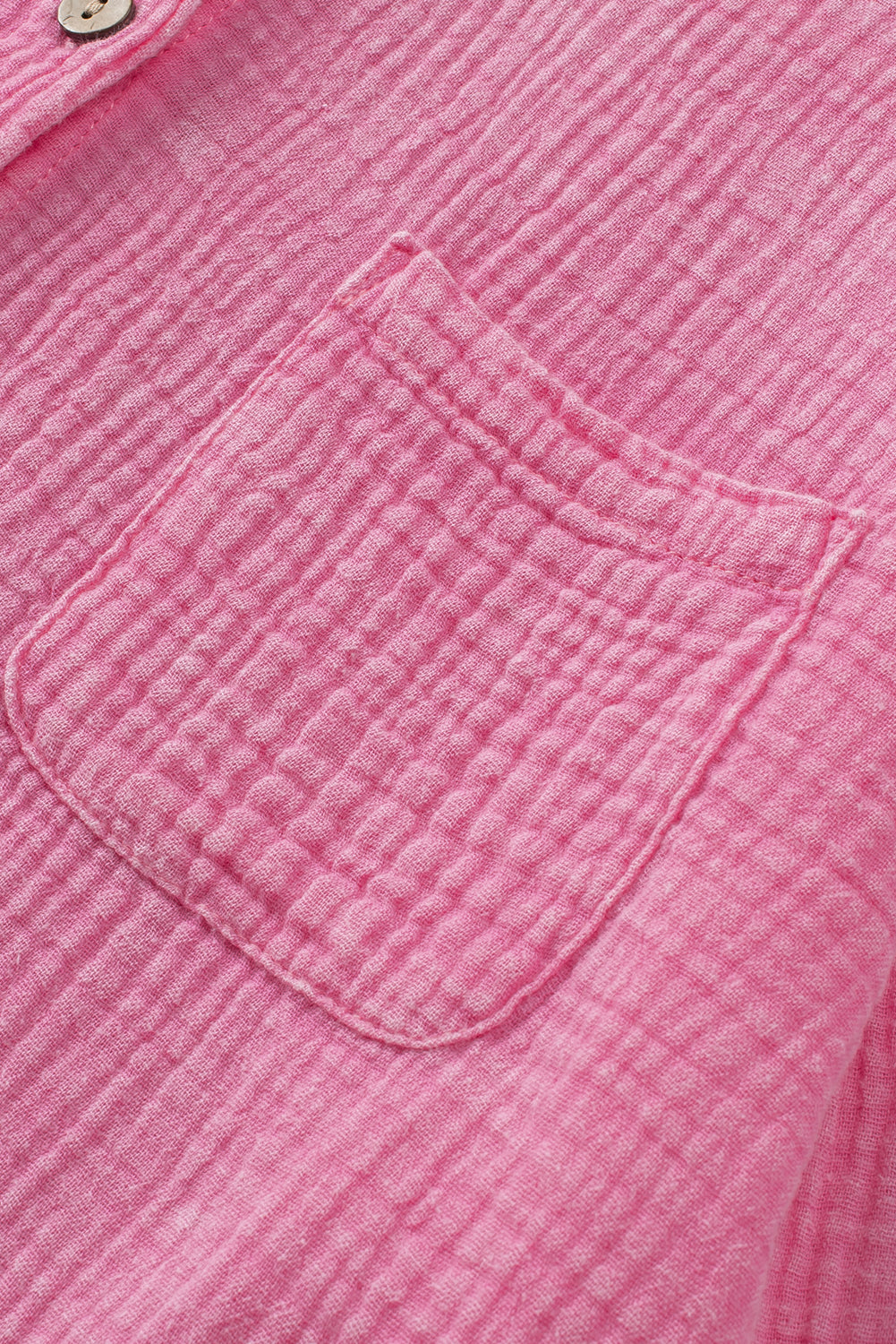 Pink Mineral Wash Crinkle Textured Chest Pockets Shirt