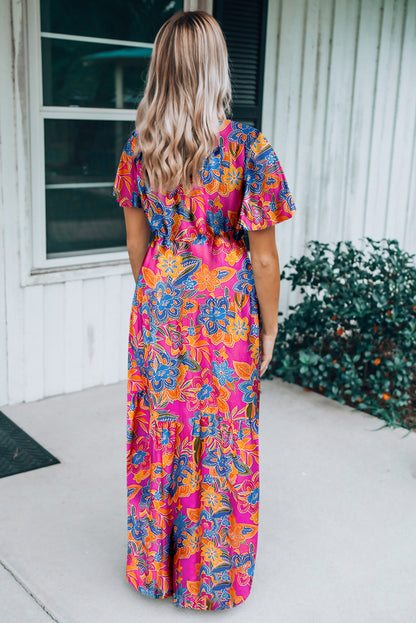 Rose Wrap V-hals bloemen maxi-jurk