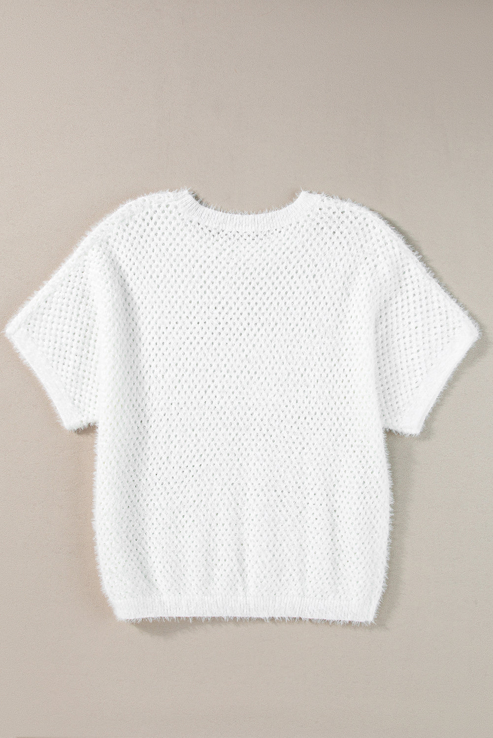 White Fuzzy Eyelet Knitted Sweater T-shirt