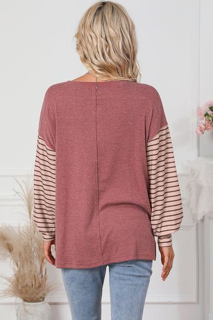 Fiery Red Colorblock Striped Bishop Sleeve Top