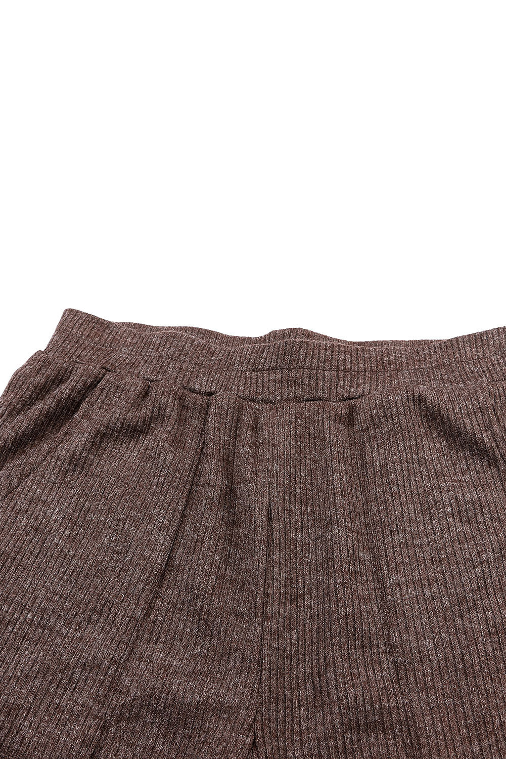 Brown Ribbed Knit Collared Henley Top and Pants Lounge Outfit