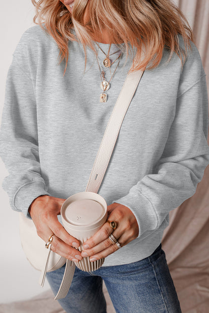 Gray Solid Fleece Lined Drop Shoulder Terry Sweatshirt