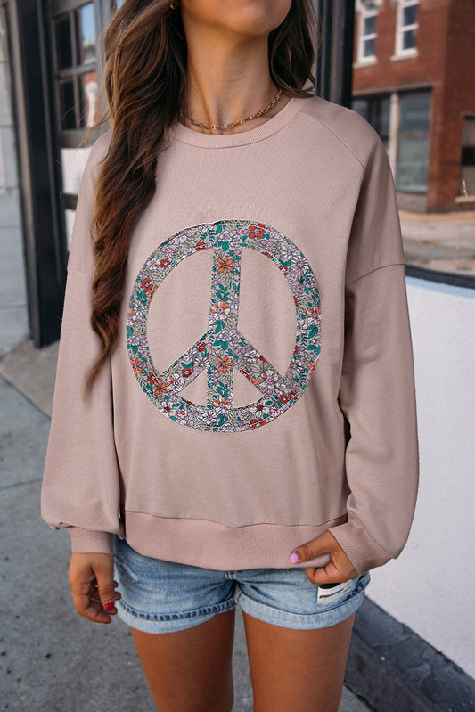 Geit bloemen vrede symbool drop schouder sweatshirt