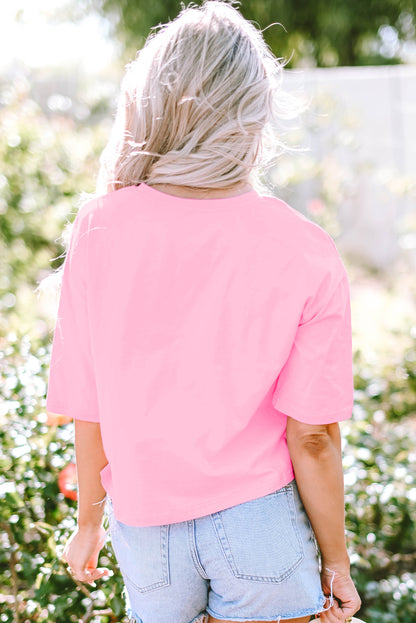 Roze cropped T-shirt met pailletten en franjes