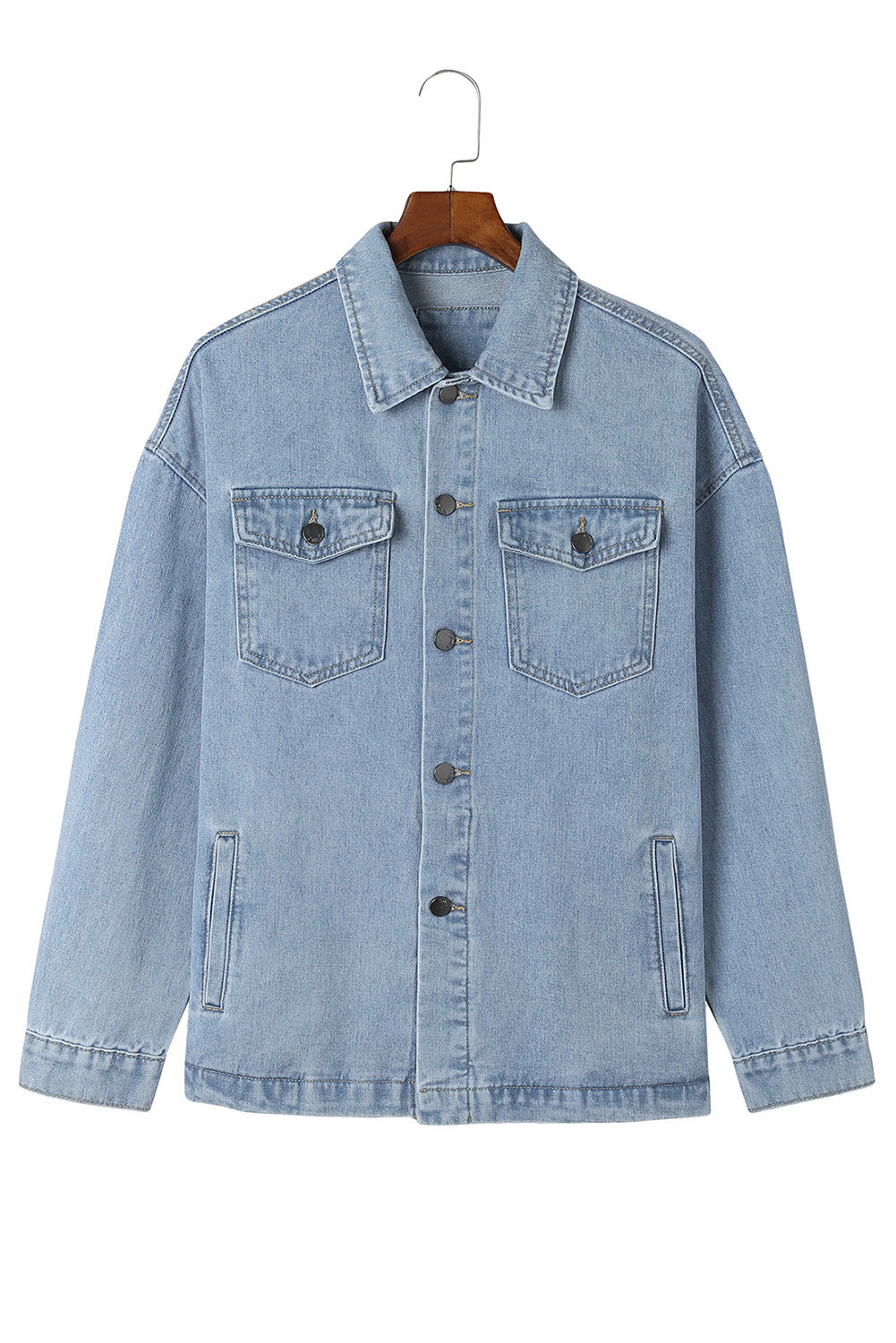 Hemelsblauwe Acid Wash Flap Pocket Boyfriend Shacket