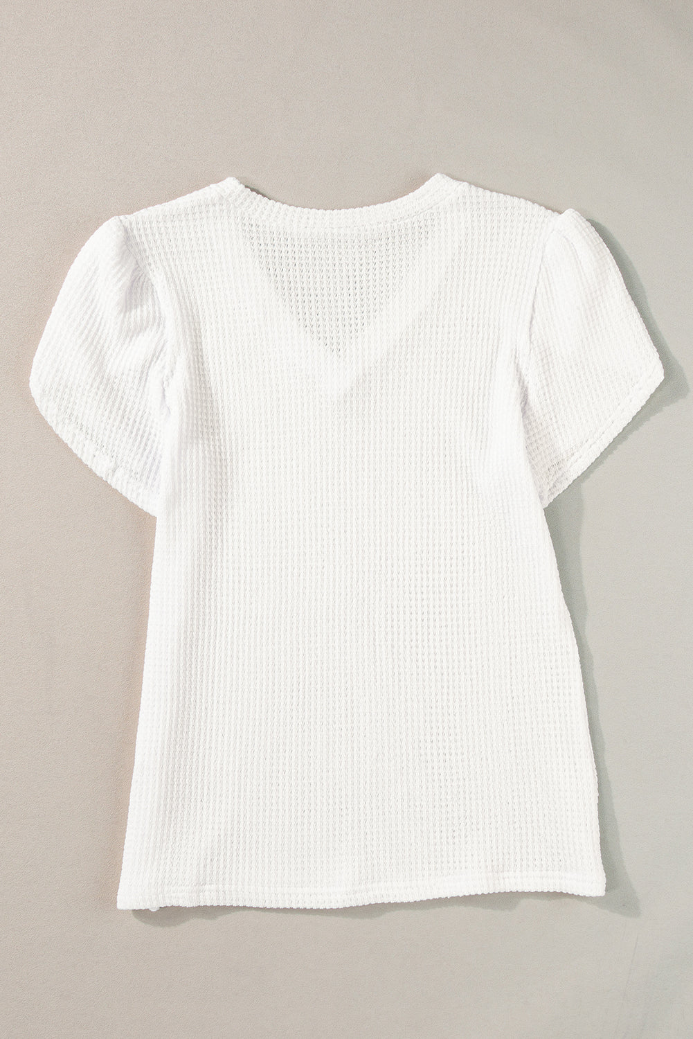 White V Neck Petal Sleeve Waffle Knit T-Shirt