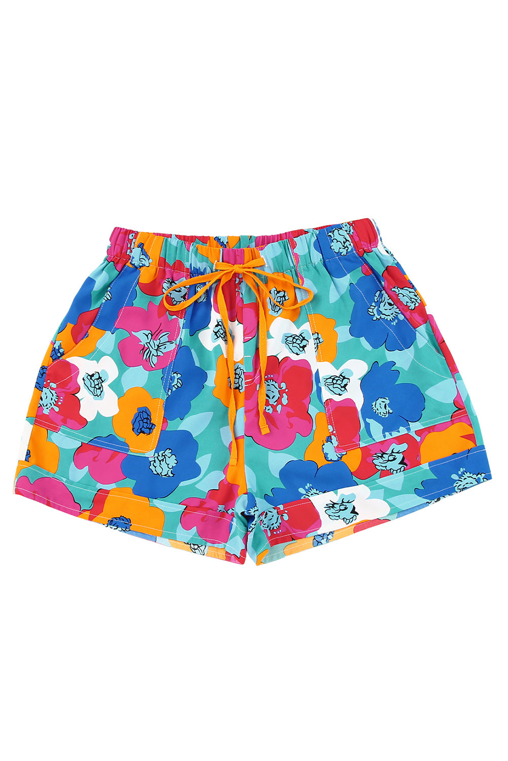 Veelkleurige casual shorts met trekkoord en elastische taille met bloemenprint