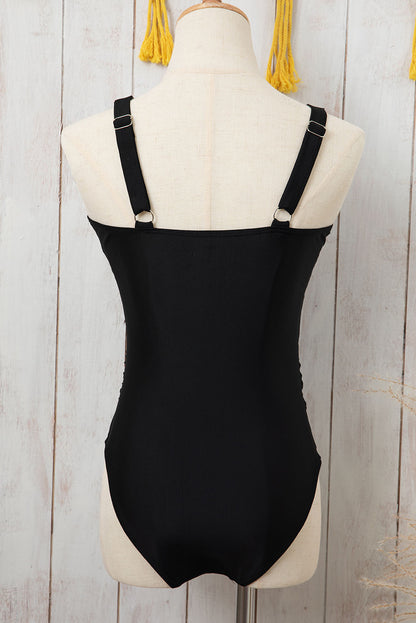 Bruine luipaard mesh inzetstuk met V-hals en hoge taille Monokini