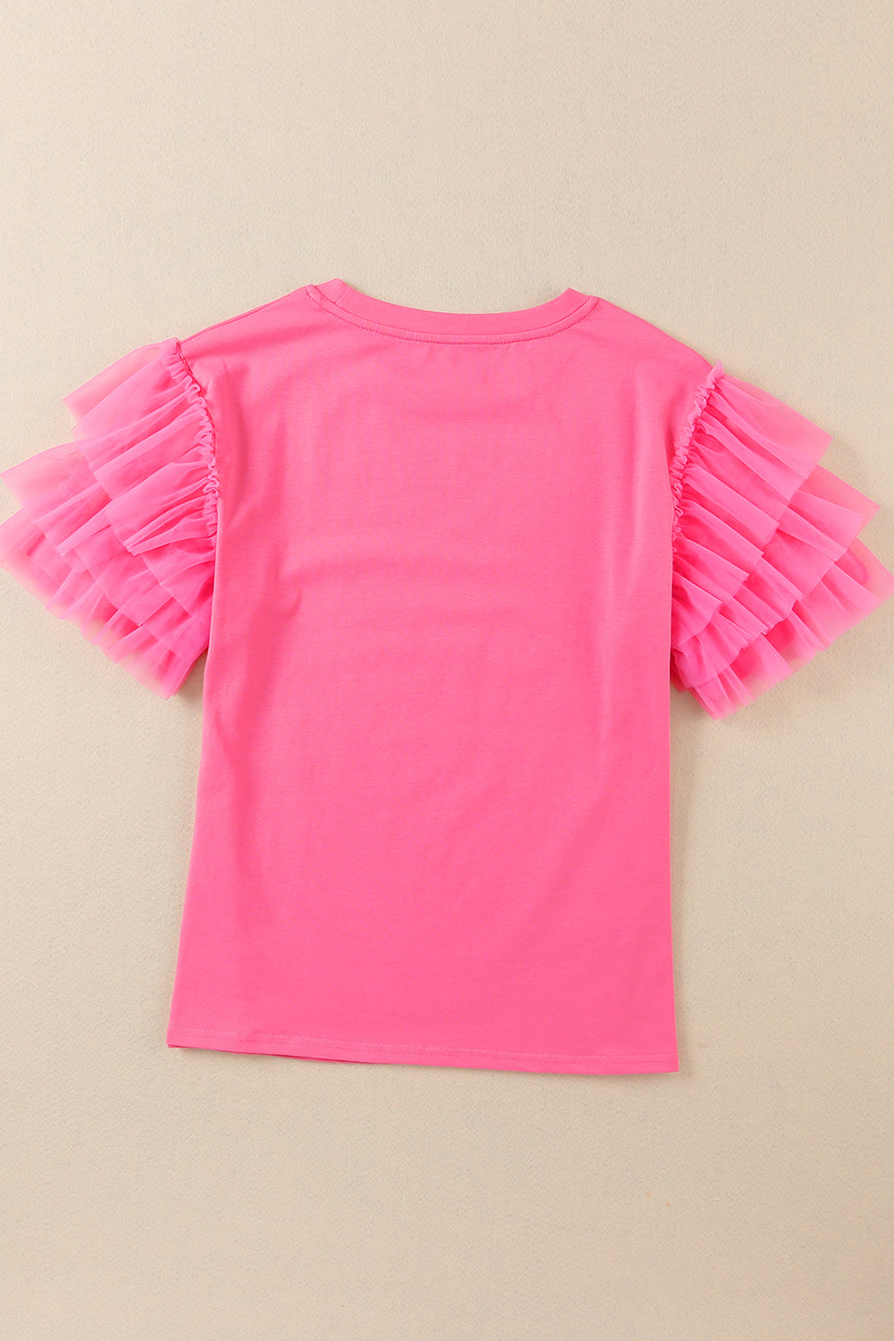 Roze tule blouse met ruches aan de mouwen