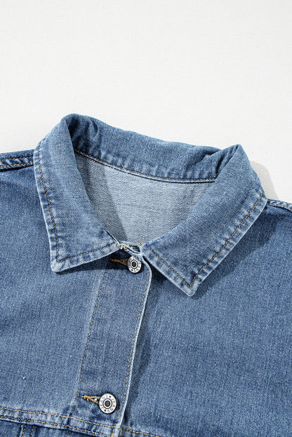 Lichtblauw gewassen oversized denim jack met zakken