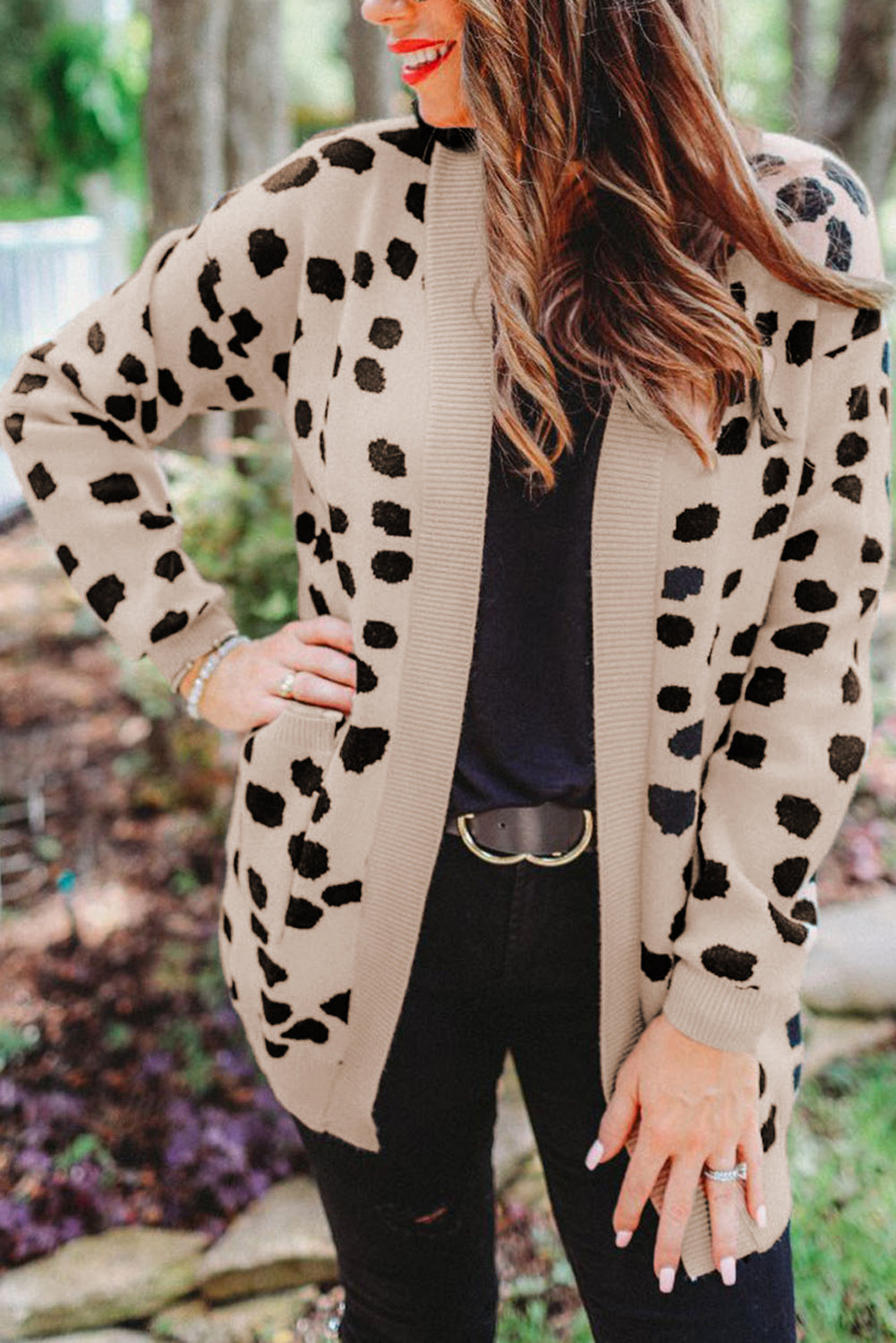 Leopard  Animal Spotted Pattern Open Front Cardigan