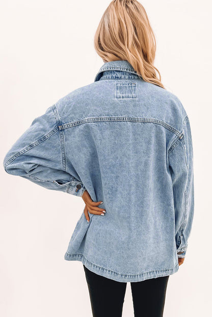 Hemelsblauwe Acid Wash Flap Pocket Boyfriend Shacket