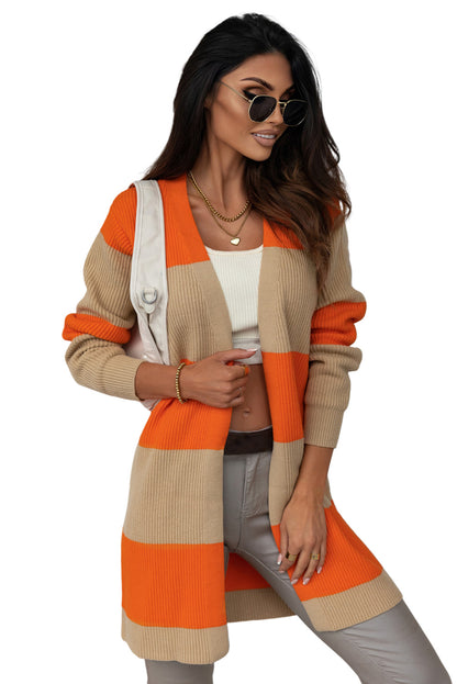 Oranje colorblock geribbeld gebreid vest