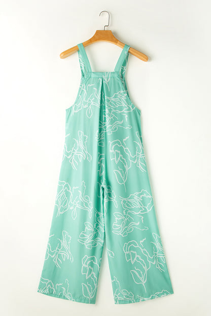 Moonlight Jade Printed Bib Wide Leg Overalls