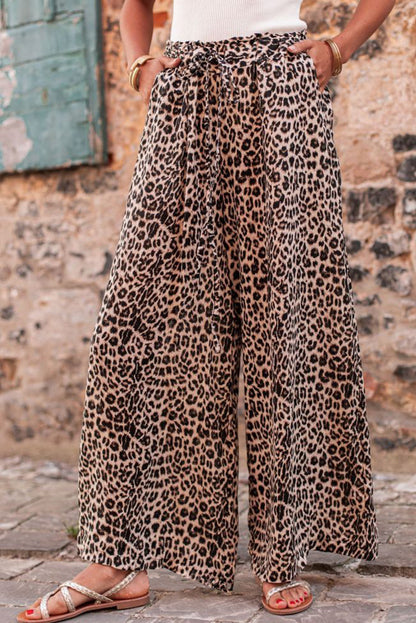 Desert Palm Boho Leopard broek met wijde pijpen