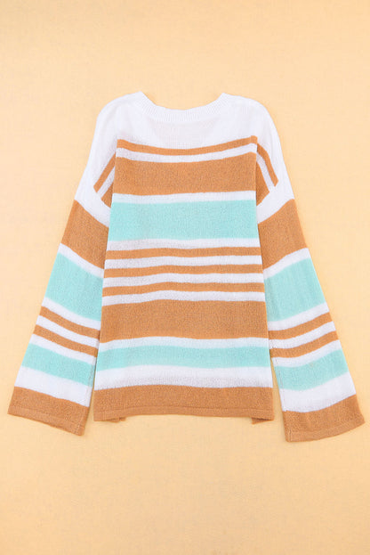 Multicolor Colorblock Stripe Long Sleeve Split Sweater