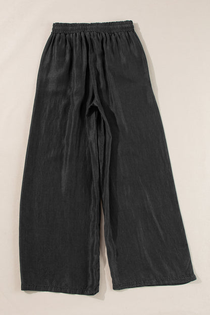 Black Drawstring High Taille Wide Leg Denim Pants