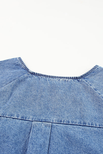 Hemelsblauwe denim top met ruwe rand