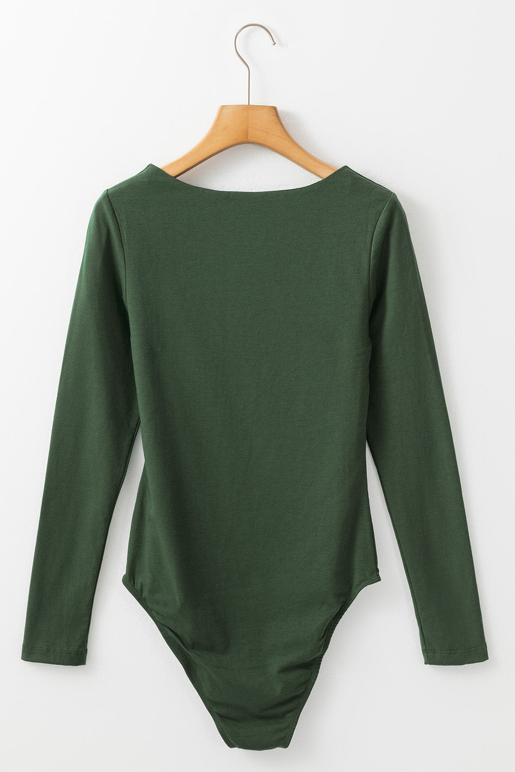 Zwartgroen effen kleur vierkante hals lange mouwen slim fit bodysuit