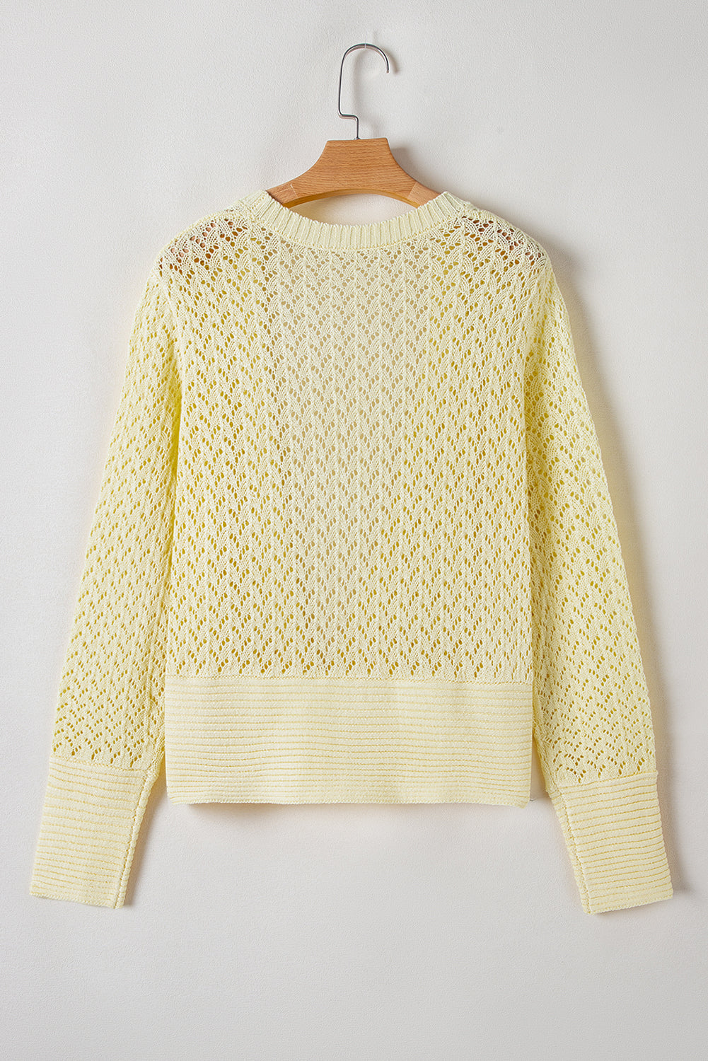 Yellow Cream Pointelle Knit Open Front Short Cardigan