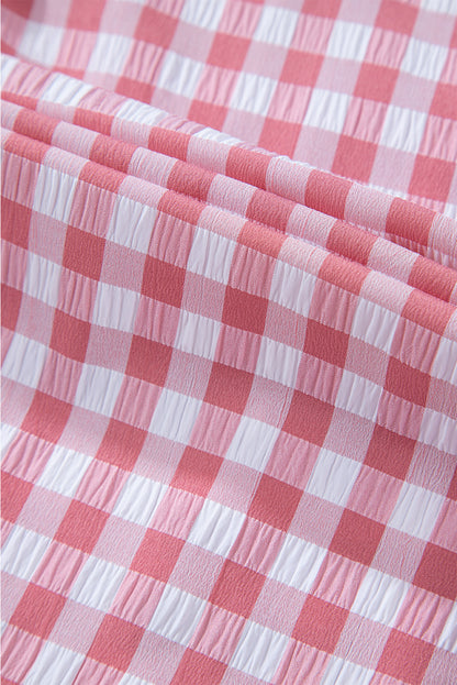 Pink Gingham printkastvakken geknoopte kraagshirt geknoopt