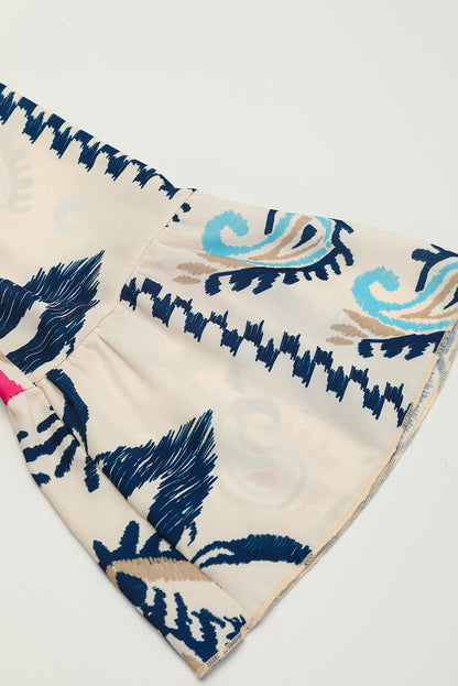 Wit bedrukte mini-jurk met tribal print, armband, mouwen en knopen