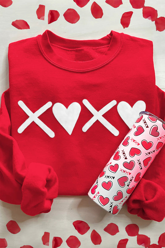 Rode Bladerdeeg XOXO Print Valentines Heart Sweatshirt