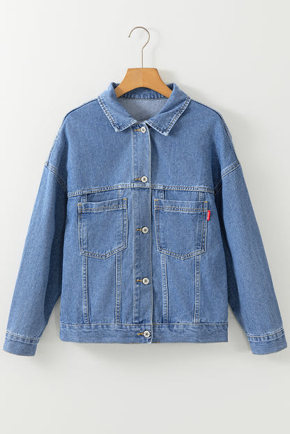 Lichtblauw gewassen oversized denim jack met zakken