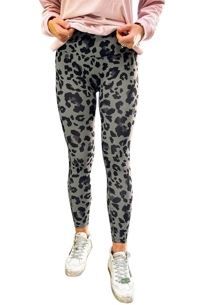 Grijze klassieke actieve legging met luipaardprint