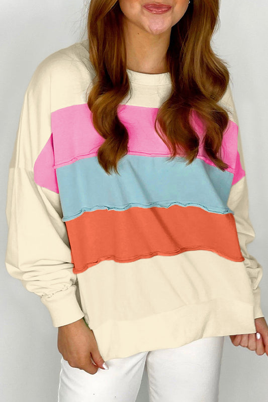 Witte Colorblock Patchwork Crewneck Drop Shoulder Sweatshirt