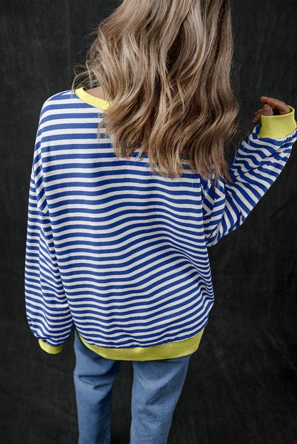 Blauw gestreept oversized sweatshirt met contrasterende rand