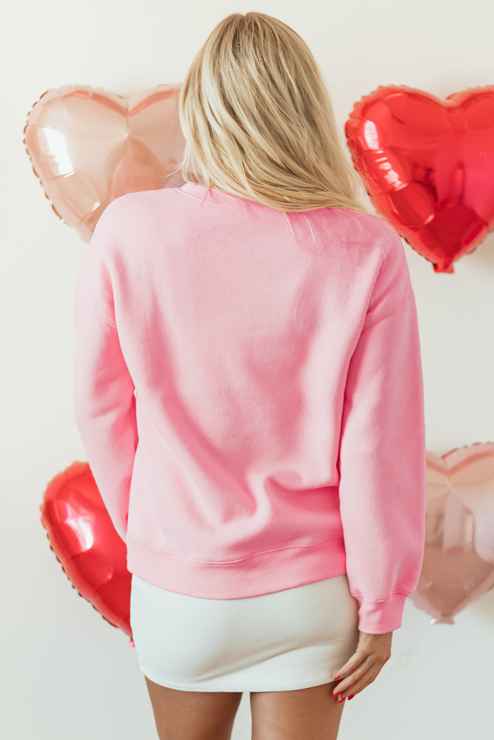 Roze LOVER Bladerdeegprint Pullover-sweatshirt met verlaagde schouder