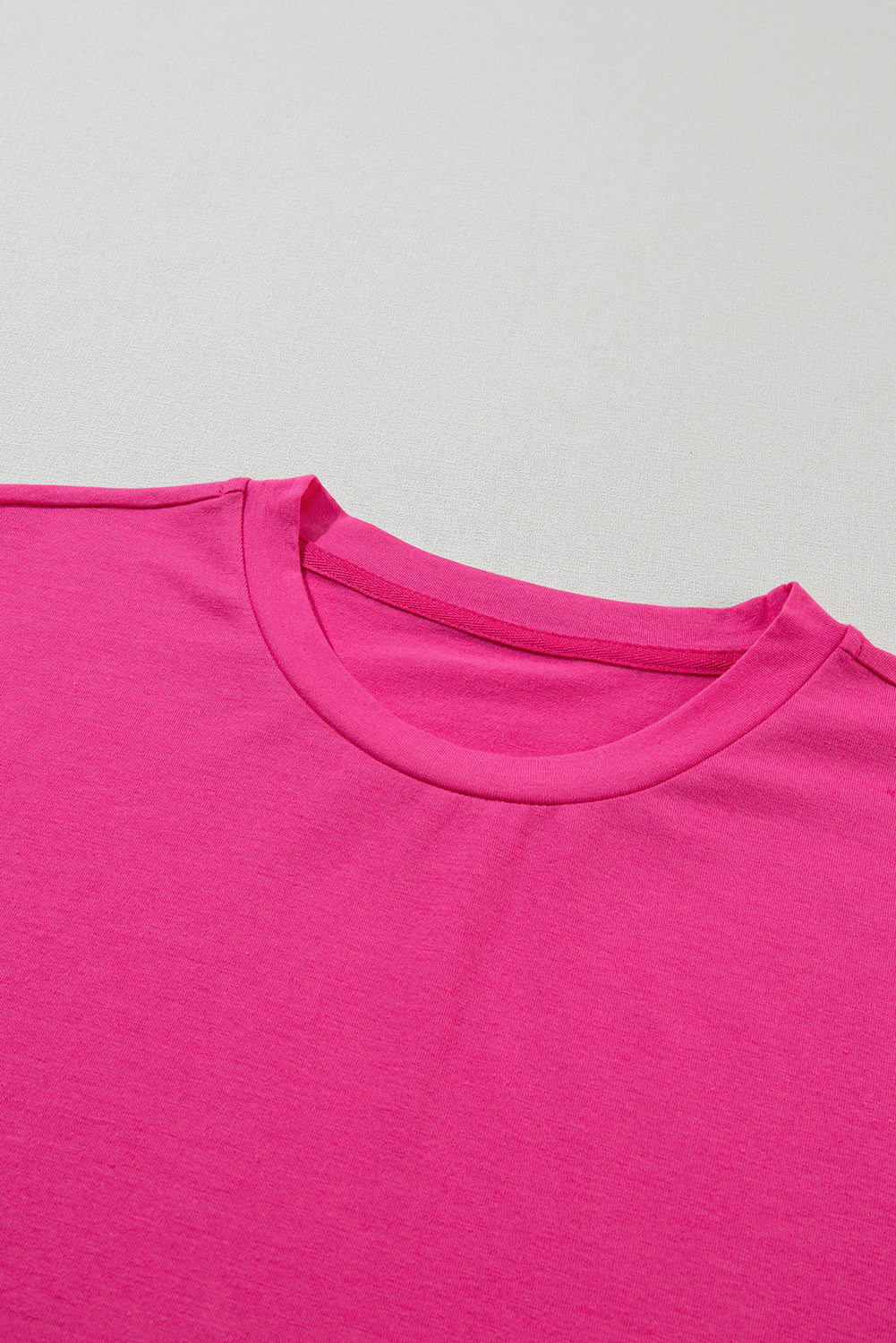 Rose Red Casual Plain Crew Neck Tee