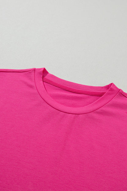 Rose Red Casual Plain Crew Neck Tee