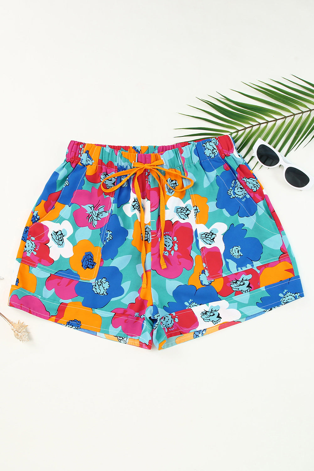 Veelkleurige casual shorts met trekkoord en elastische taille met bloemenprint