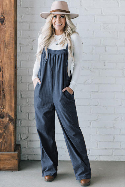 Echte Teal Solid Pocketed Loose Fit Corduroy Overall