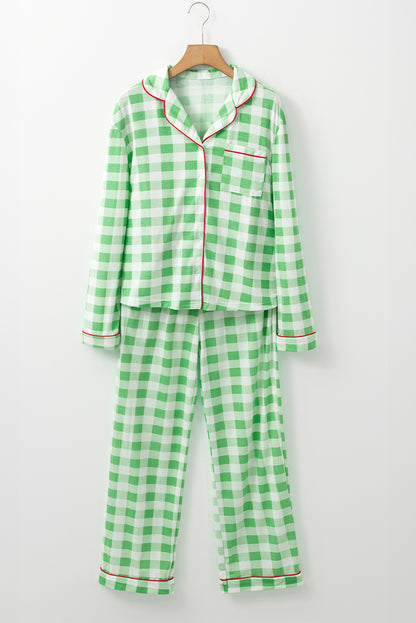 Lichtgroene kerst geruite print shirt en broek pyjamaset