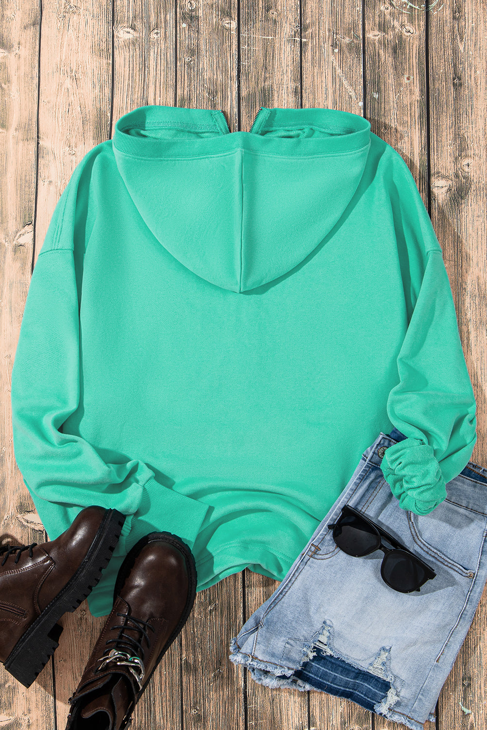 Orange Solid Kangaroo Pocket Half Zipper Oversized Hoodie