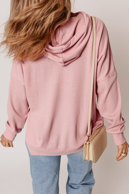 Grijze wafel gebreide fleece gevoerde high low oversized hoodie