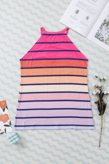 Multicolor Colorful Striped Hollow Out Camisole