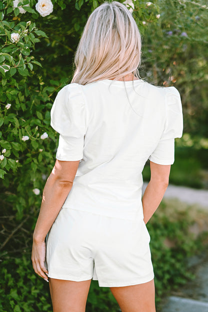 Witte kleurrijke top-shortset met pailletten en vlindermouwen